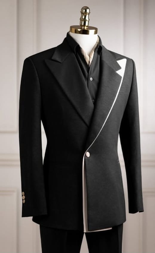 Man 3piece black and cream suit 100% cotton fabric